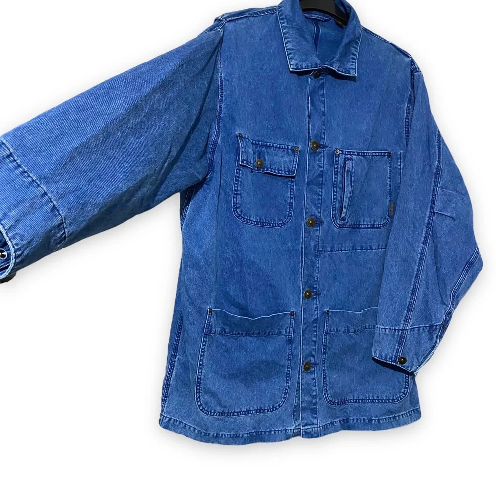 Timberland Chore Jacket Coat Denim M L XL XXL Chest 54” Blue Utility Oversized - Picture 8 of 16